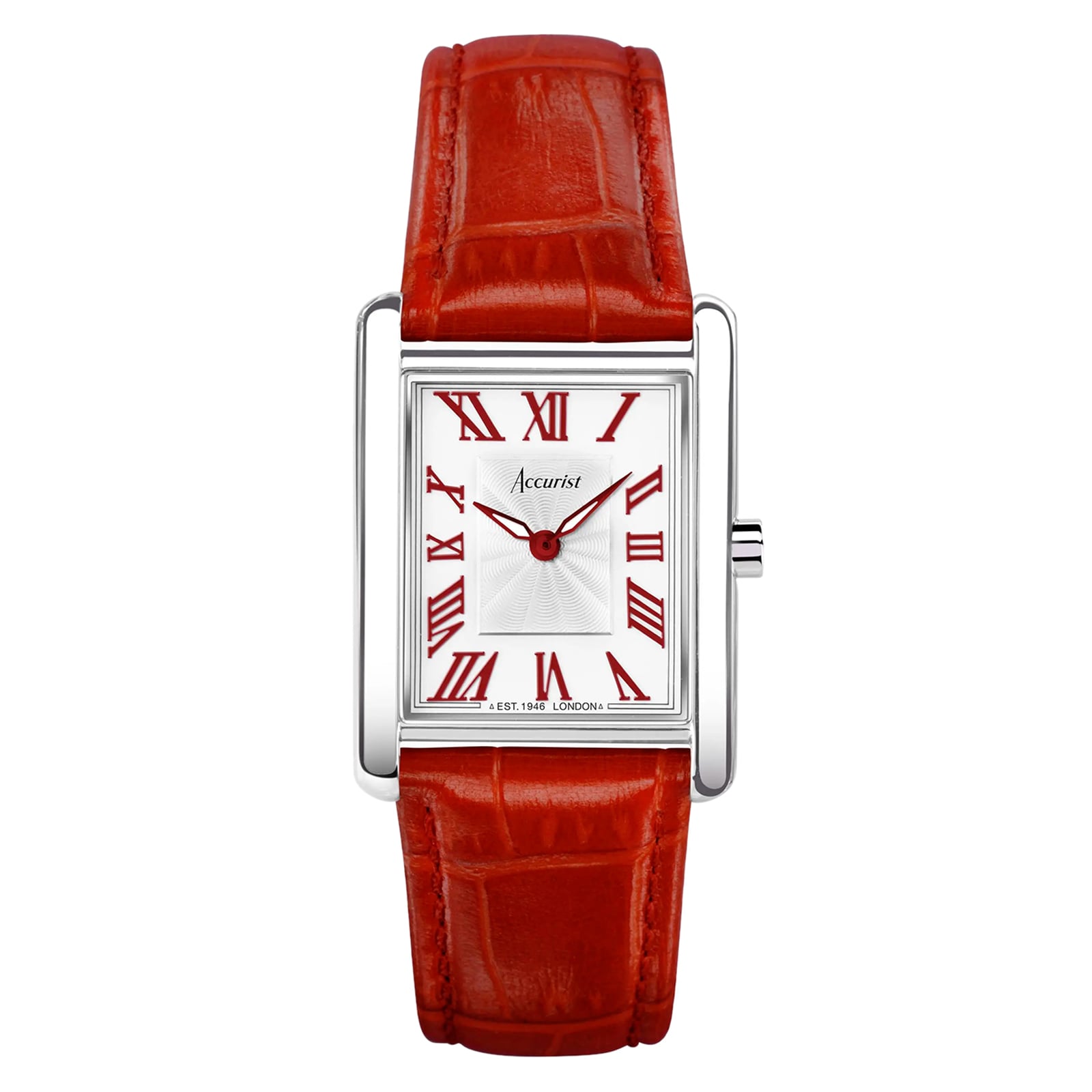 Accurist Rectangle Red Leather White Dial Ladies Watch
