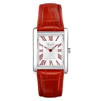 Accurist Rectangle Red Leather White Dial Ladies Watch