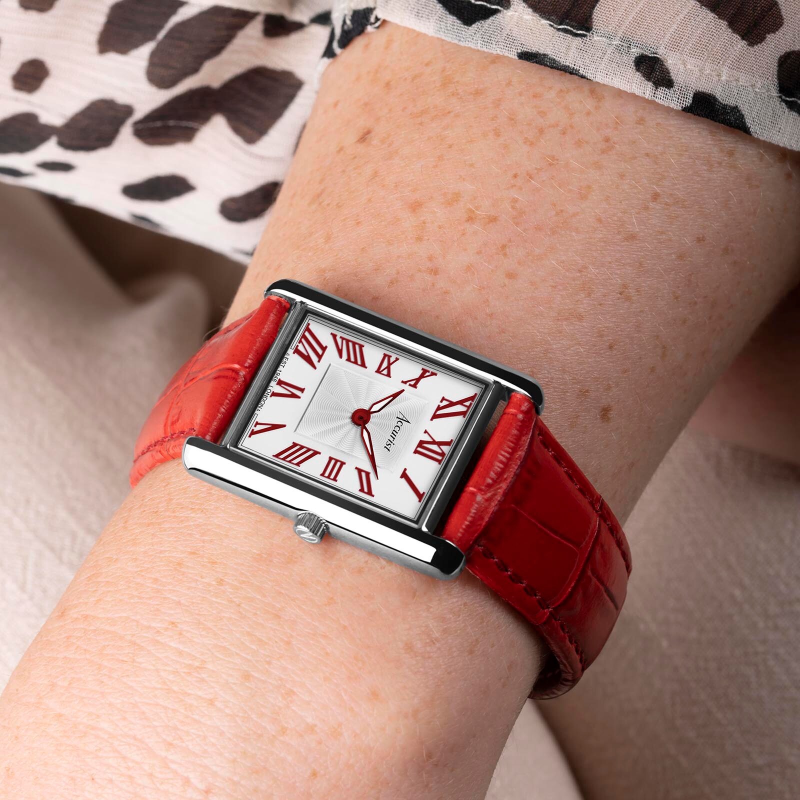 Accurist Rectangle Red Leather Strap 26mm Watch 71000 | Goldsmiths