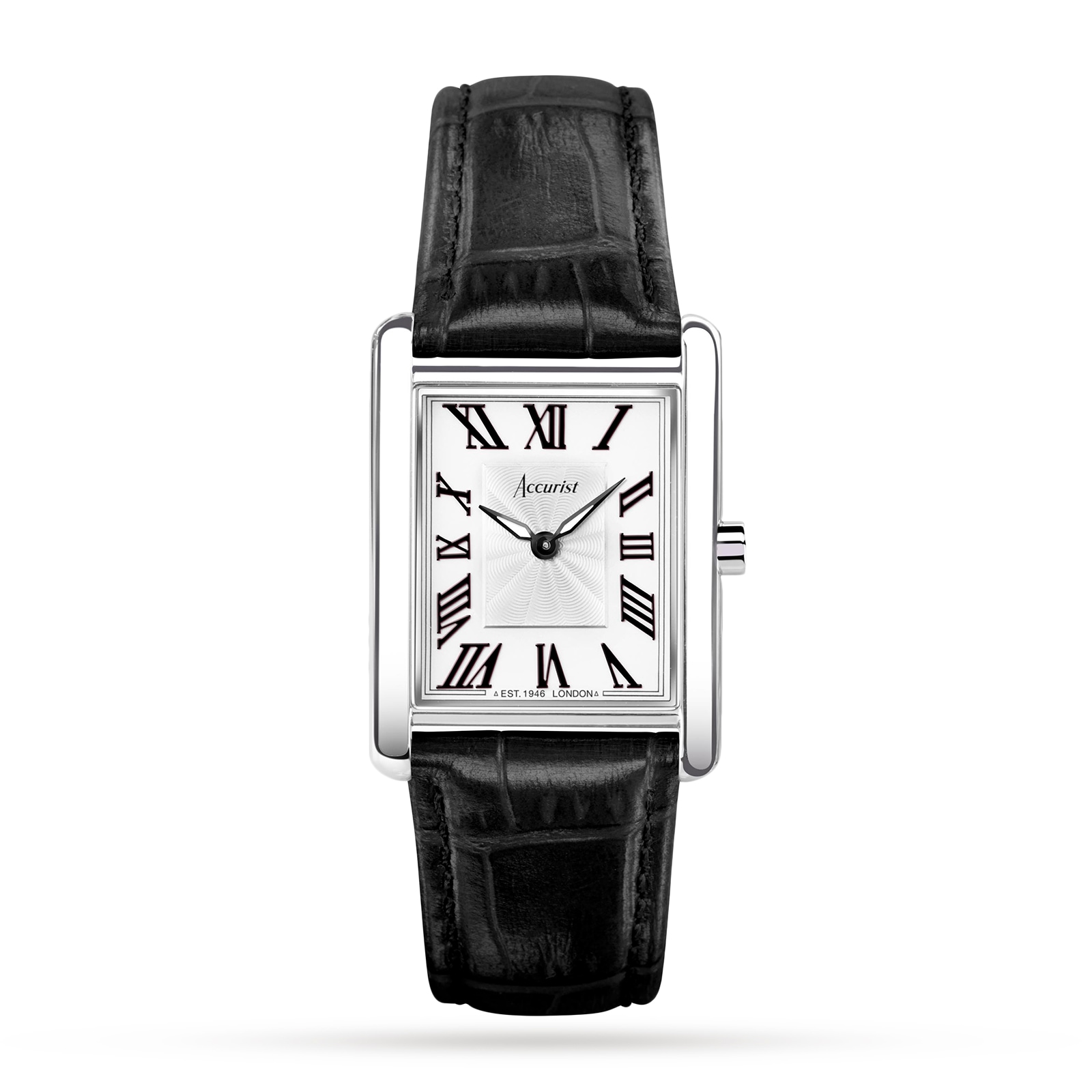 Rectangle Black Leather Strap 26mm Watch