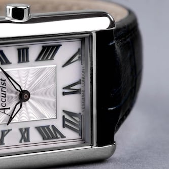 Accurist Rectangle Black Leather White Dial Ladies Watch