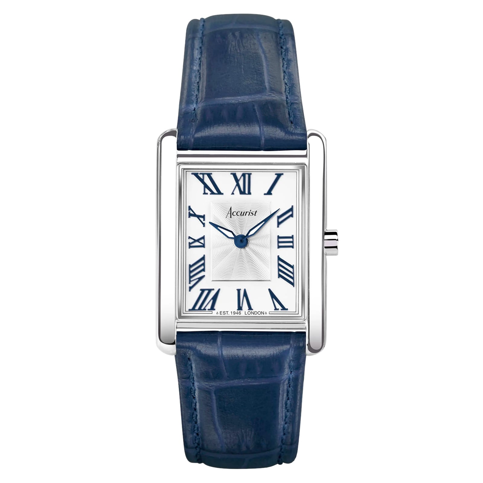 Accurist Rectangle Blue Leather White Dial Ladies Watch