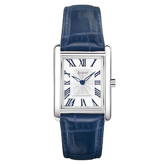 Accurist Rectangle Blue Leather White Dial Ladies Watch