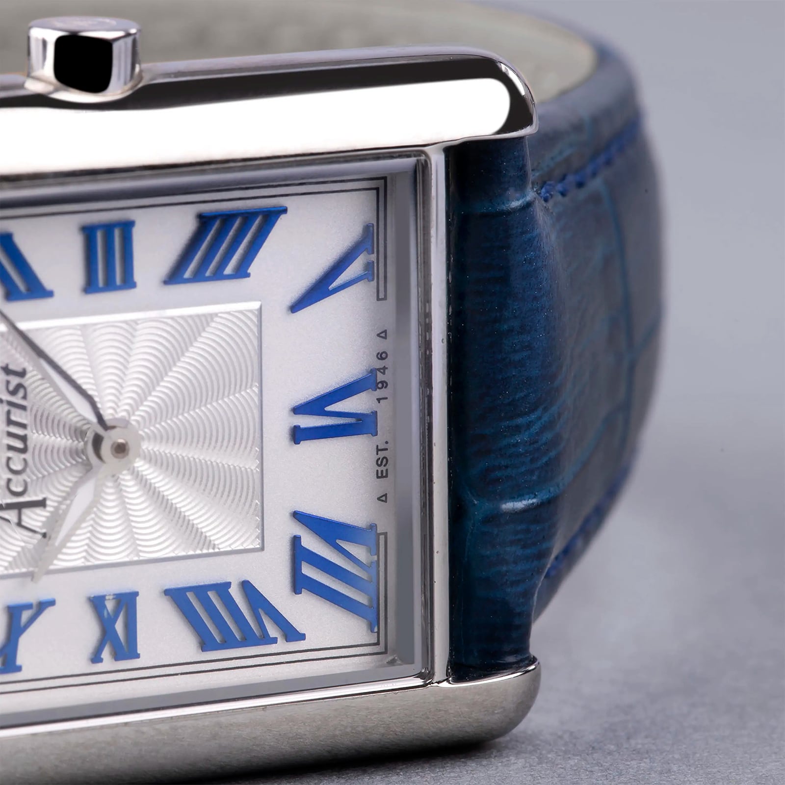 Accurist Rectangle Blue Leather White Dial Ladies Watch