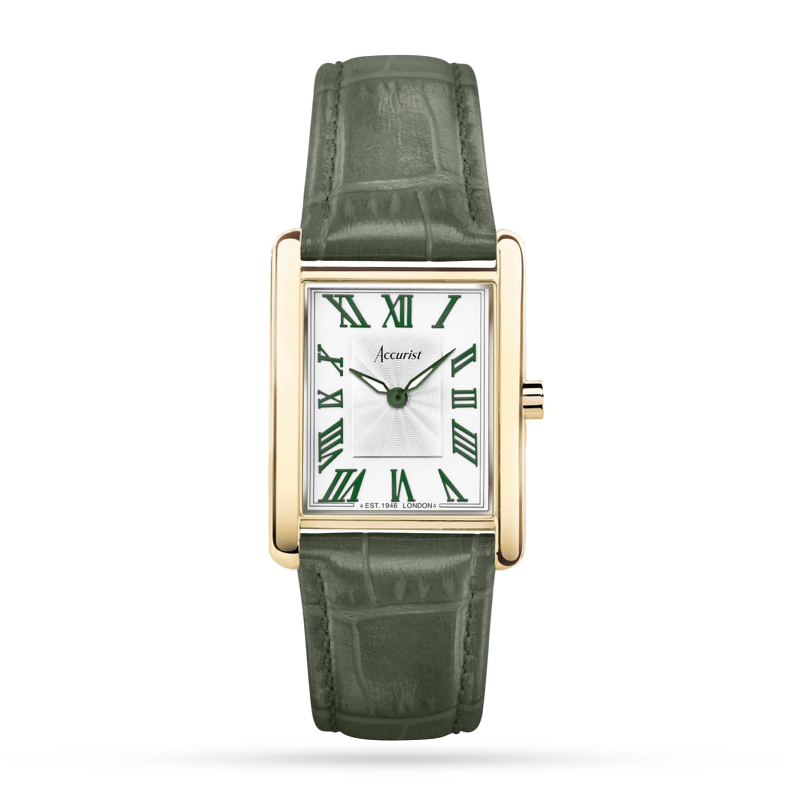 Rectangle Green Leather Strap 26mm Watch