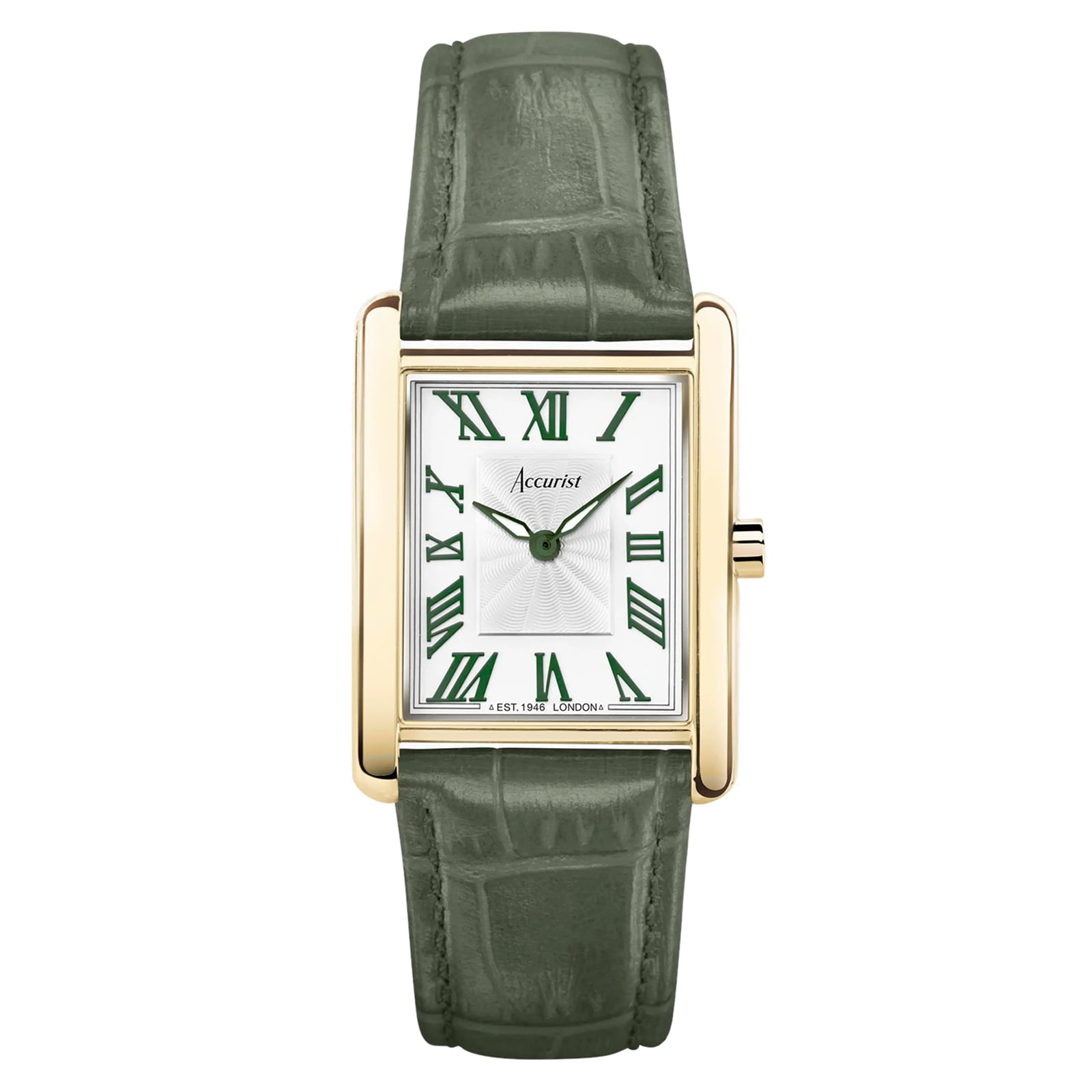 Accurist Rectangle Green Leather White Dial Ladies Watch