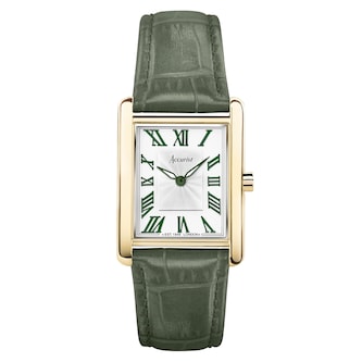 Accurist Rectangle Green Leather White Dial Ladies Watch