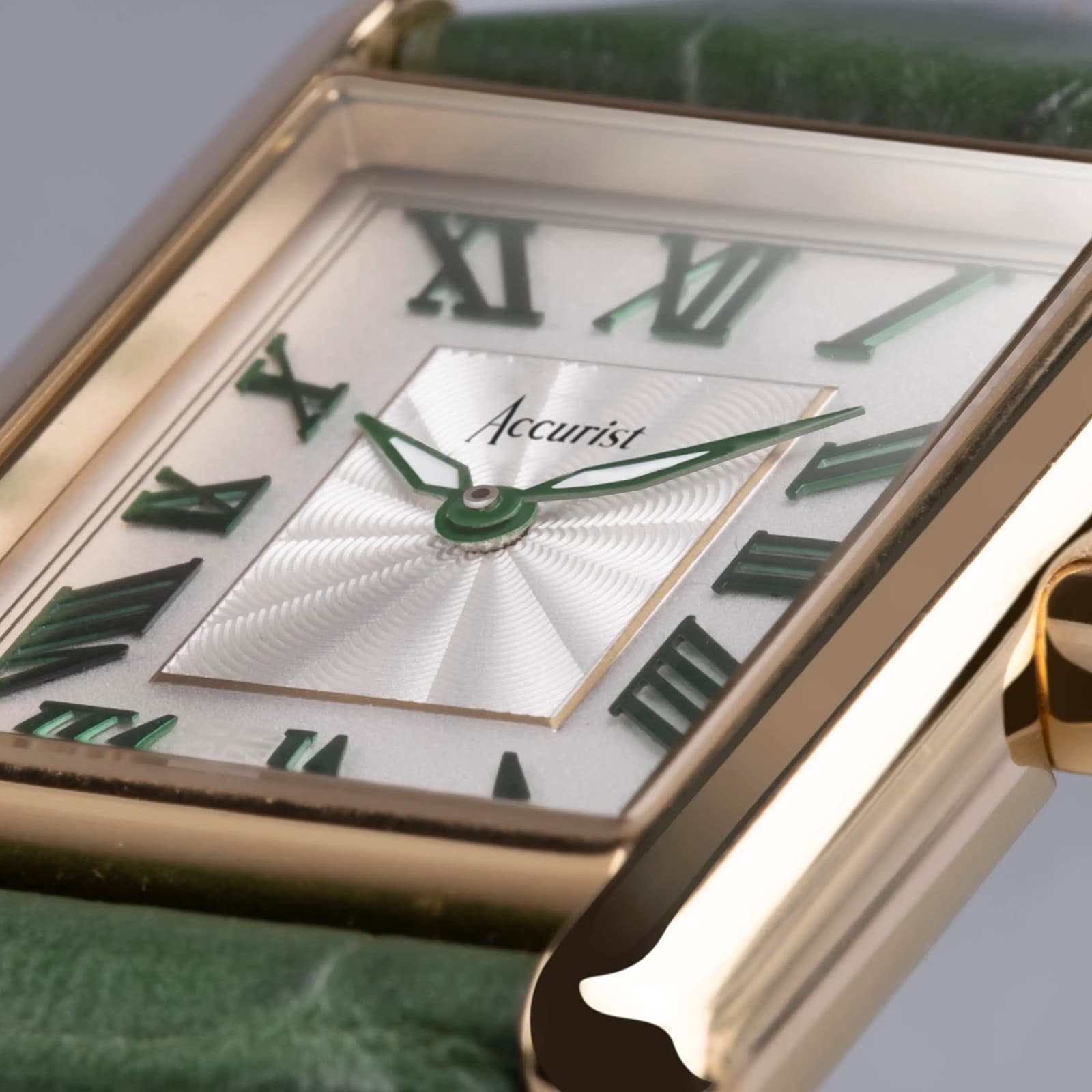 Accurist Rectangle Green Leather White Dial Ladies Watch