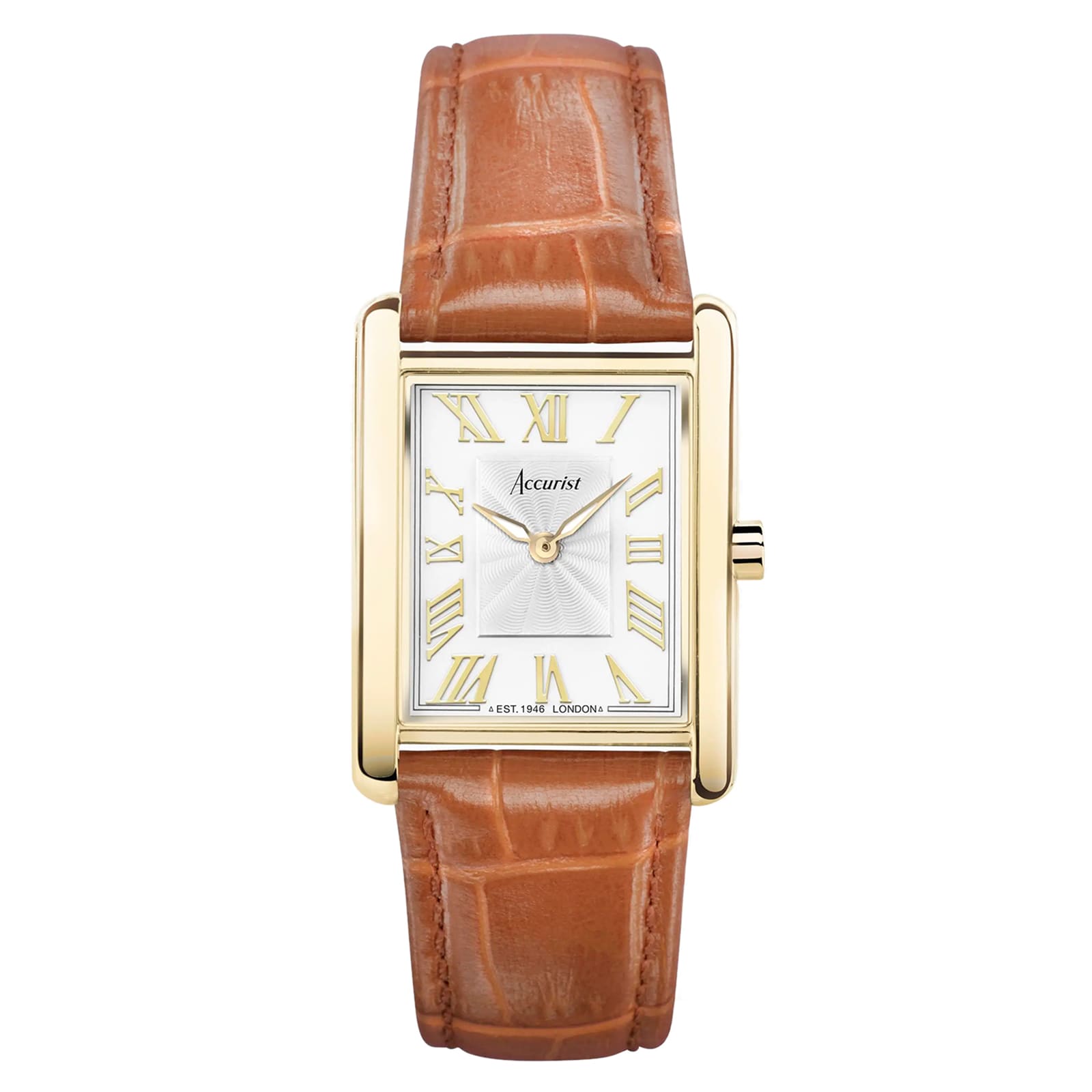 Accurist Rectangle Brown Leather White Dial Ladies Watch