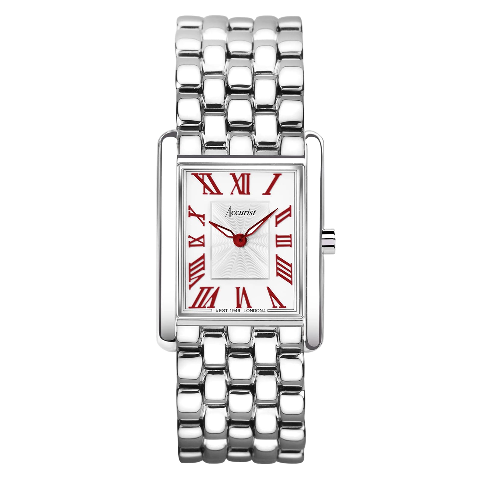 Accurist Rectangle Stainless Steel Red Dial Ladies Watch
