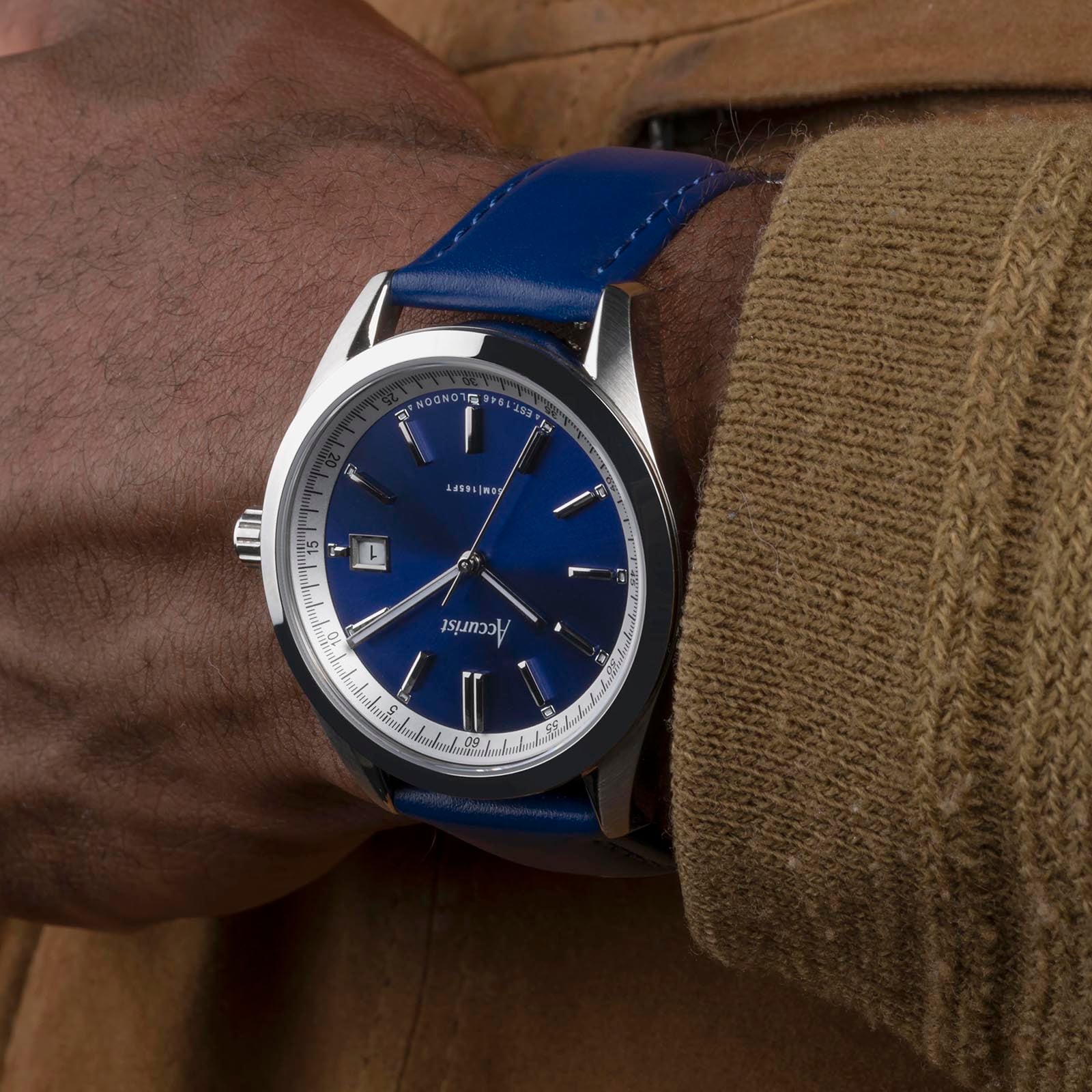 Accurist Everyday Blue Leather Strap 40mm Watch 74010 | Goldsmiths