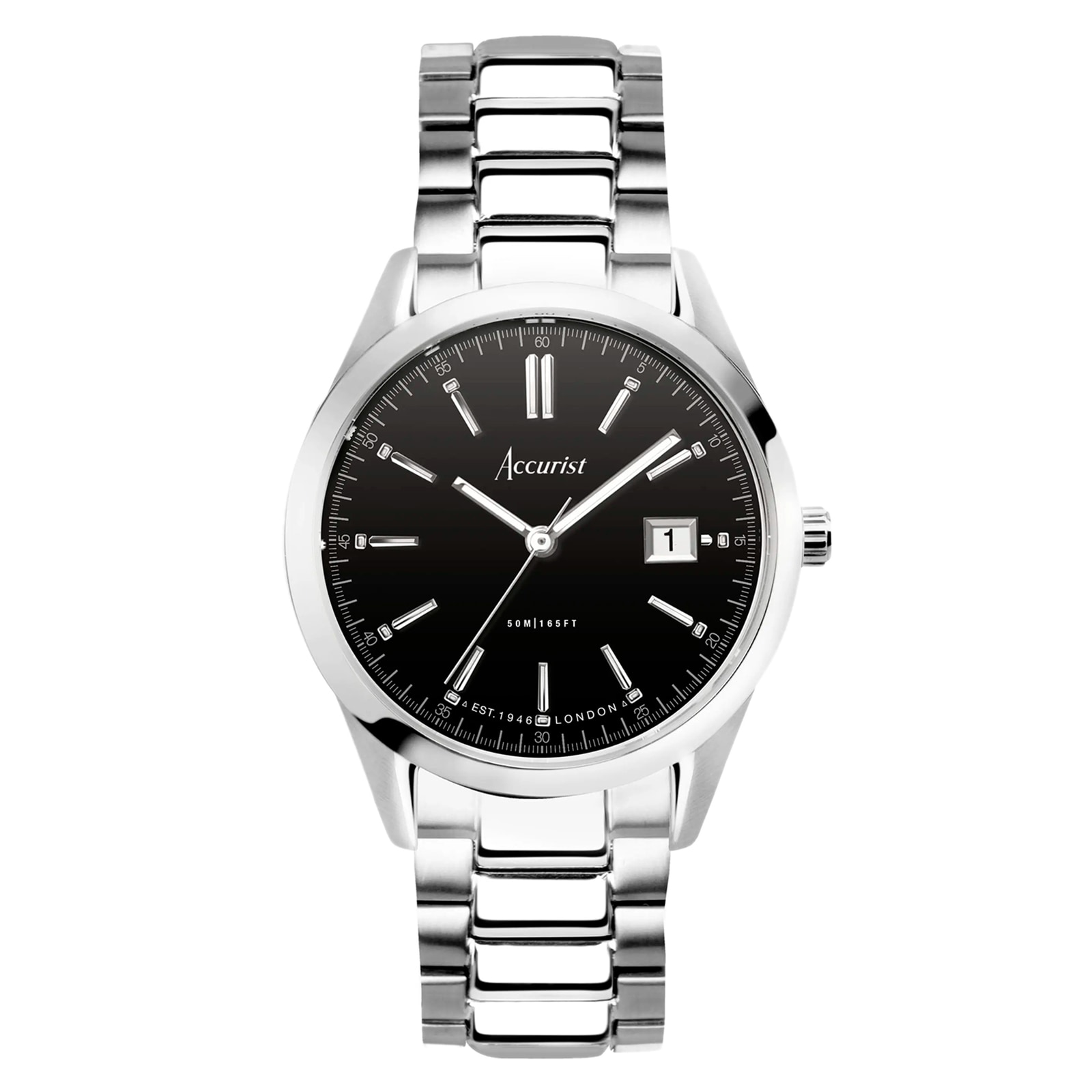Accurist Everyday Stainless Steel Black Dial Mens Watch