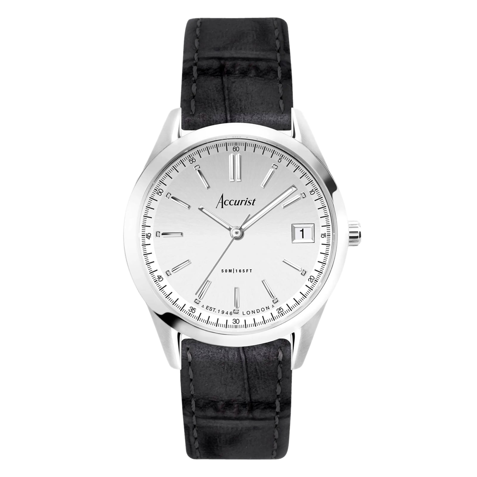 Accurist Everyday Black Leather Silver Dial Unisex Watch