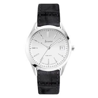 Accurist Everyday Black Leather Silver Dial Unisex Watch
