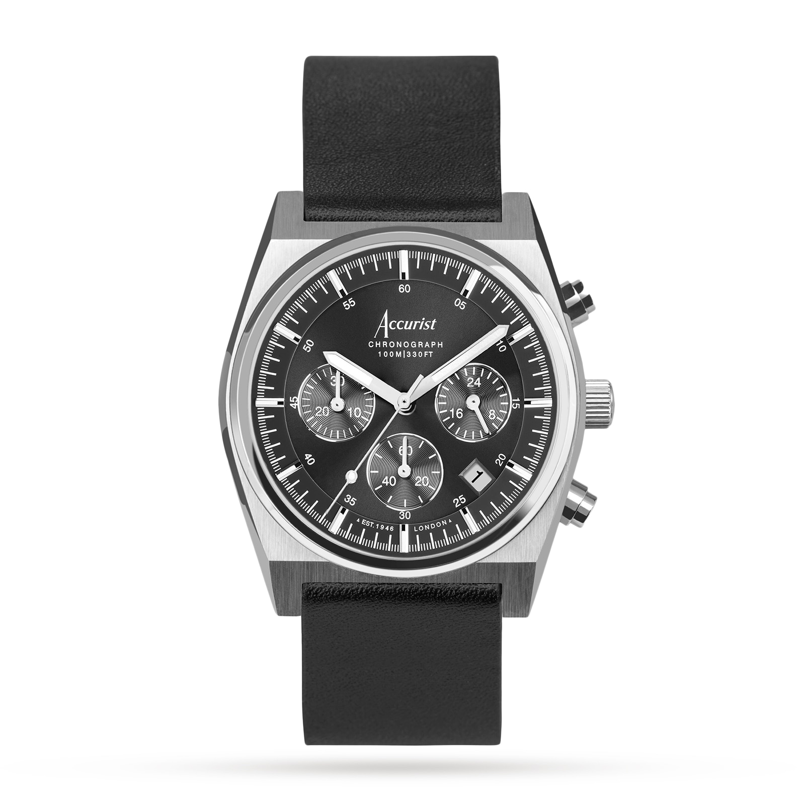 Origin Black Leather Strap Chronograph 41mm Watch