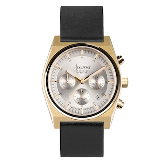 Accurist Origin Chrono Silver Dial Black Leather Mens Watch