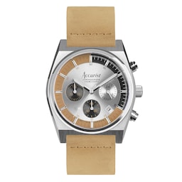 17451266 - Origin Chrono Silver Dial Brown Leather Mens Watch
