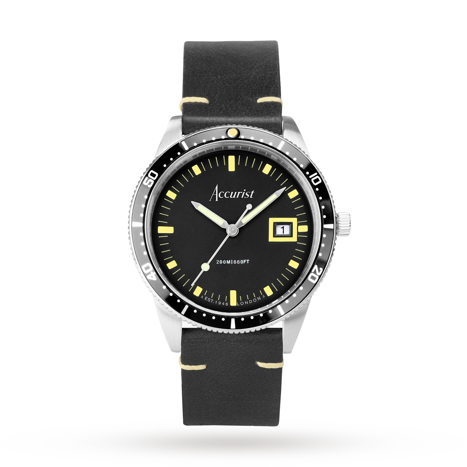 Dive Black Leather Strap 42mm Watch