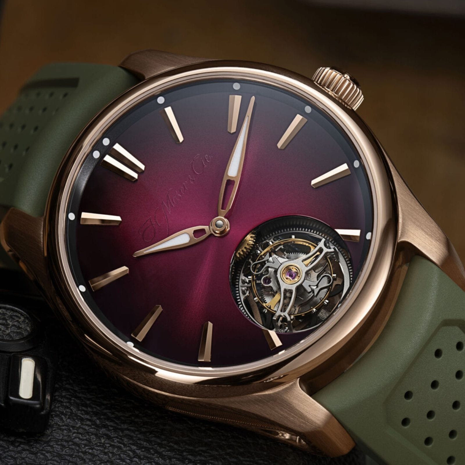 H. Moser & Cie Pioneer Tourbillon 40mm Mens Watch Burgundy