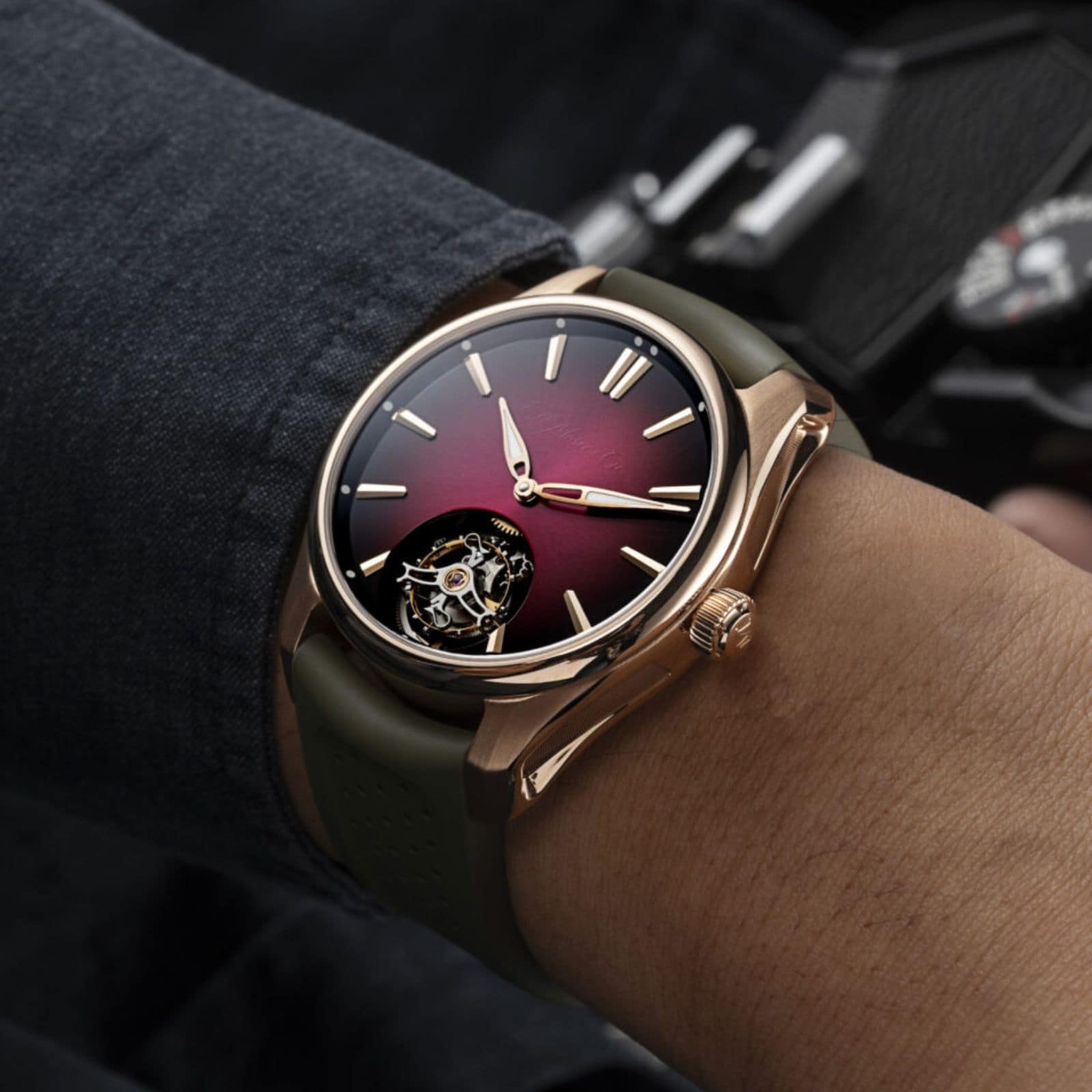 H. Moser & Cie Pioneer Tourbillon 40mm Mens Watch Burgundy