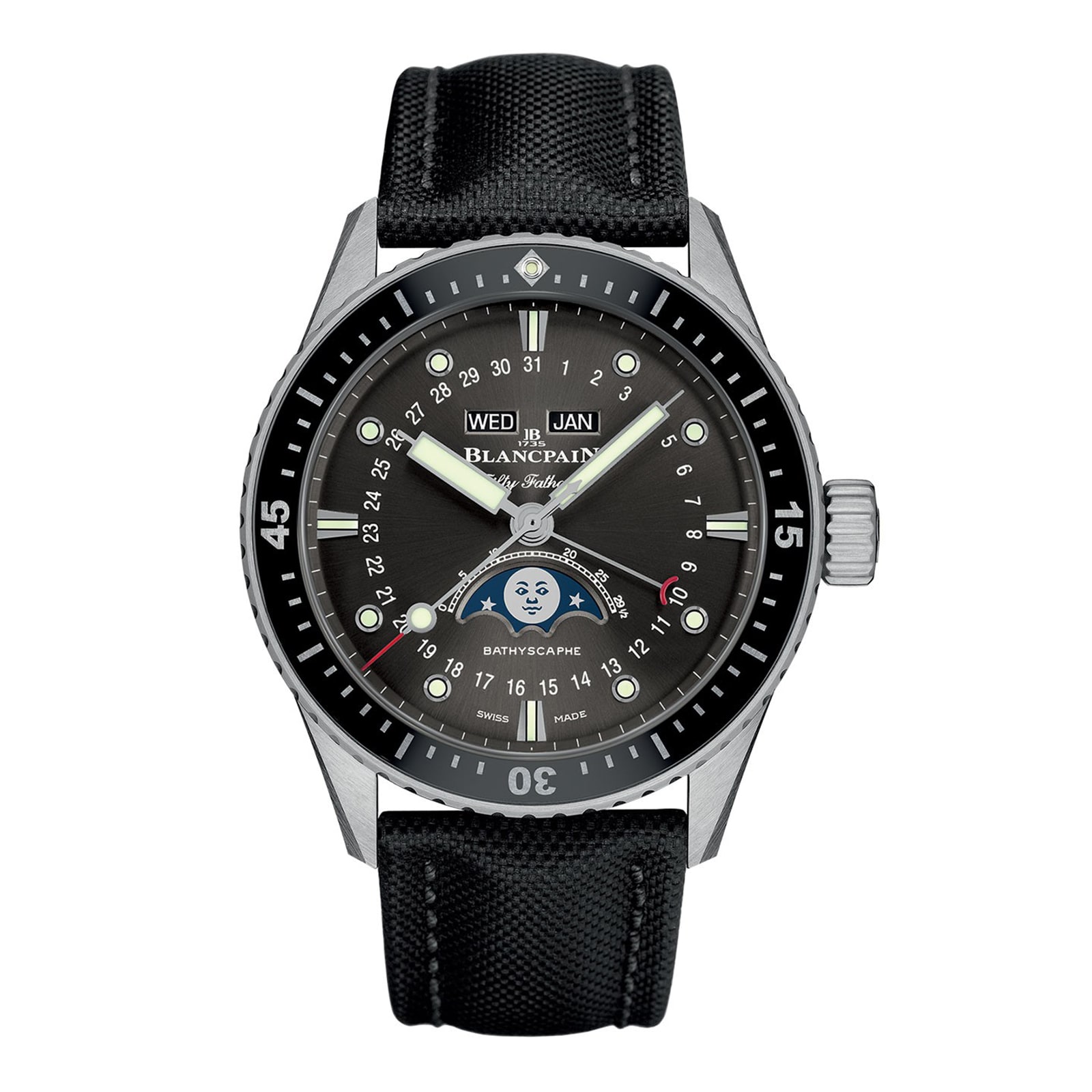 Blancpain Fifty Fathoms Bathyscaphe Quantieme Complet 43mm Mens Watch Grey