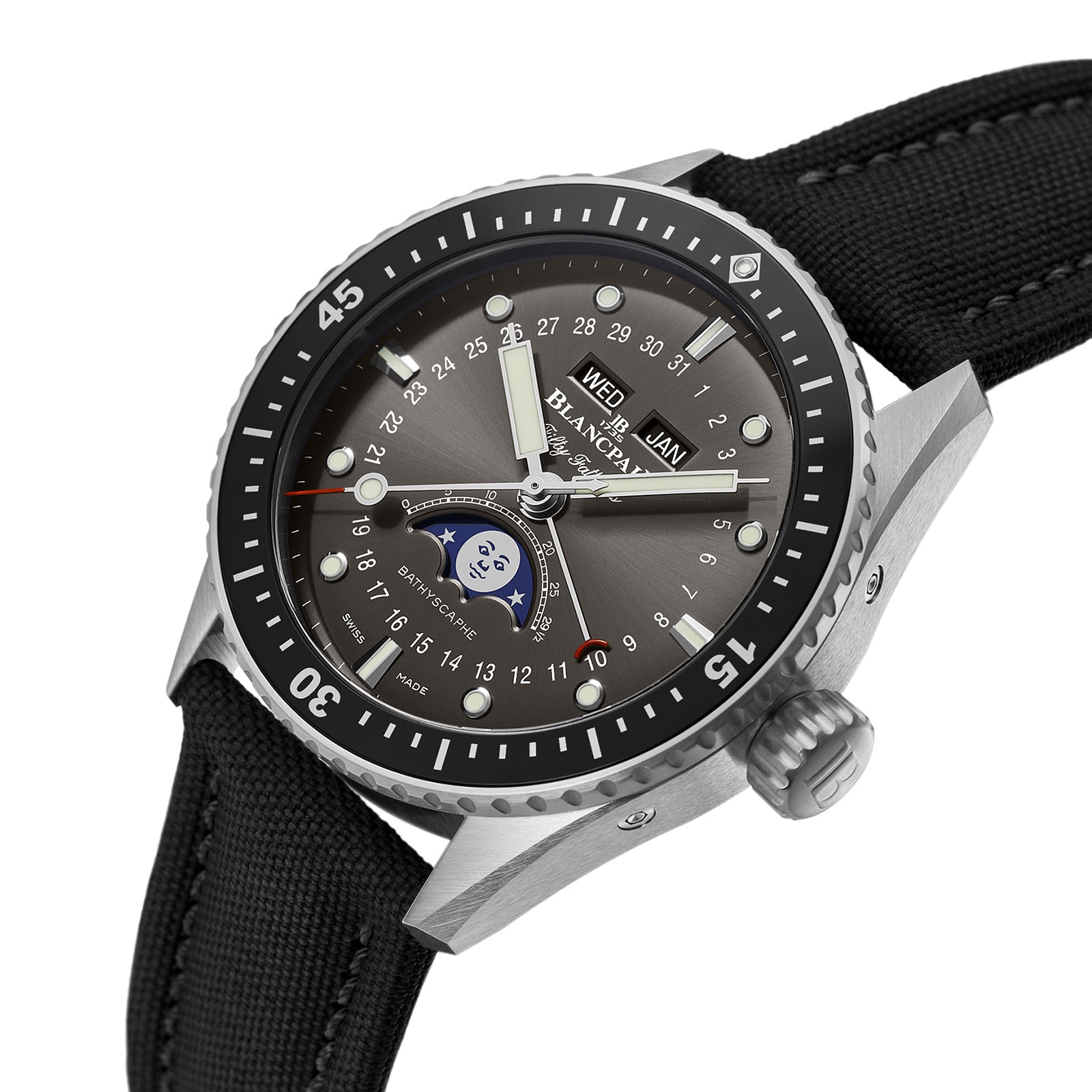 Blancpain Fifty Fathoms Bathyscaphe Quantieme Complet 43mm Mens Watch Grey