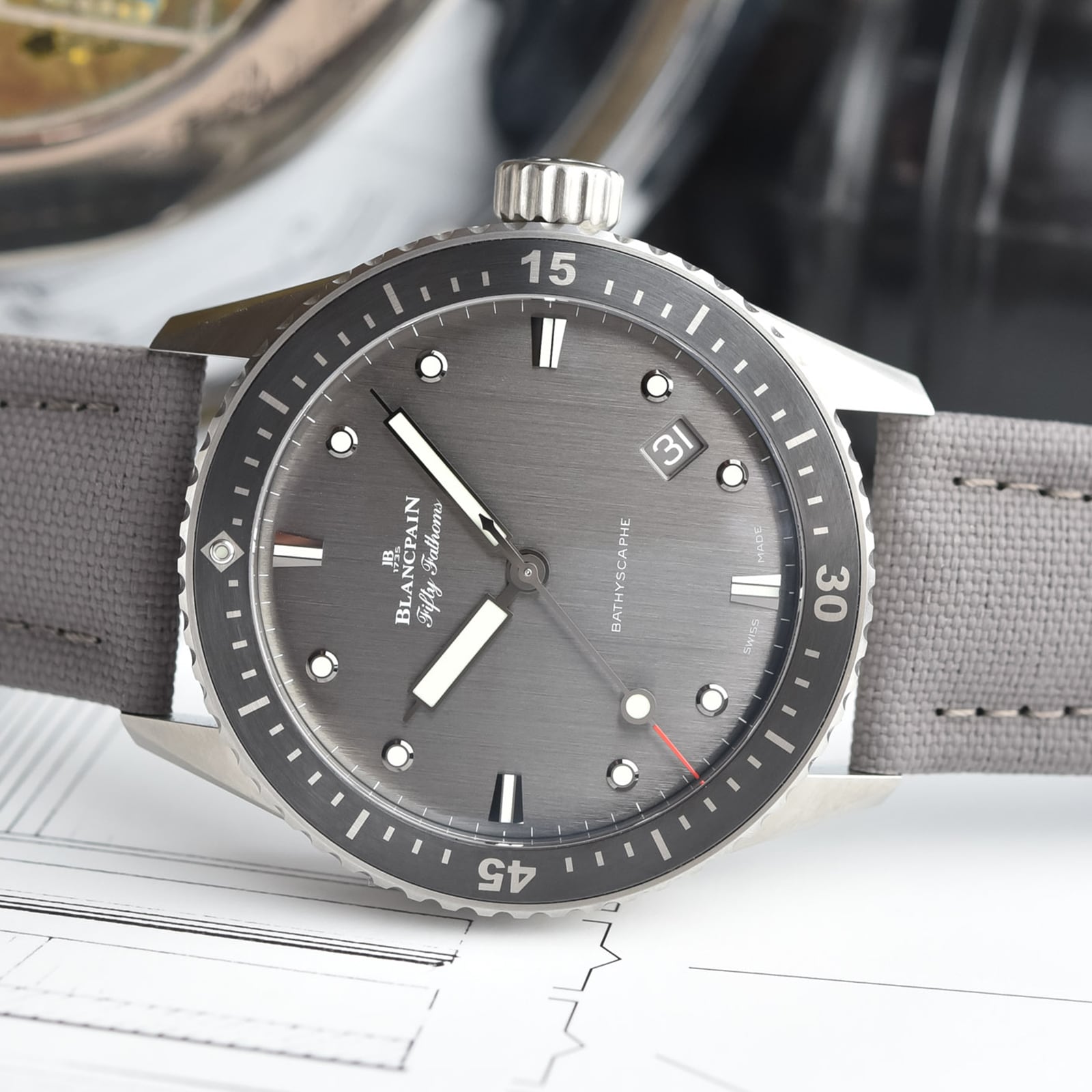 Blancpain Fifty Fathoms Bathyscaphe 43mm Mens Watch Grey 5000 1210