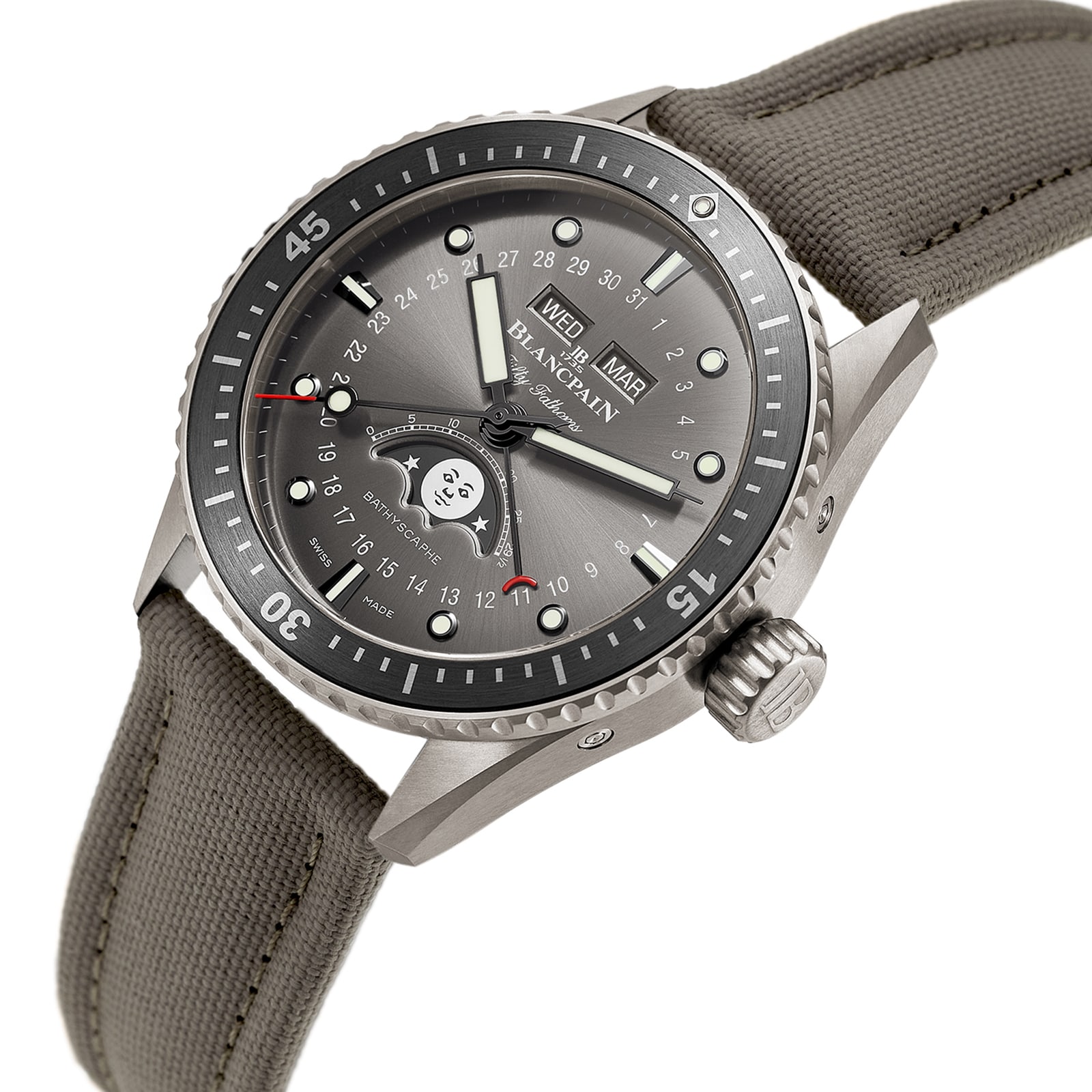 Blancpain Fifty Fathoms Bathyscaphe Quantieme Complet Phases De Lune 43mm Mens Watch Grey