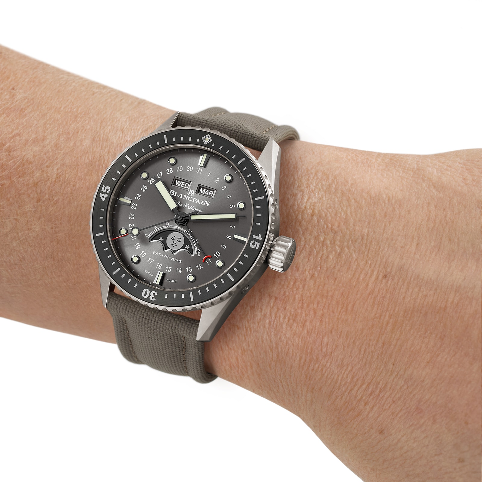 Blancpain Fifty Fathoms Bathyscaphe Quantieme Complet Phases De Lune 43mm Mens Watch Grey