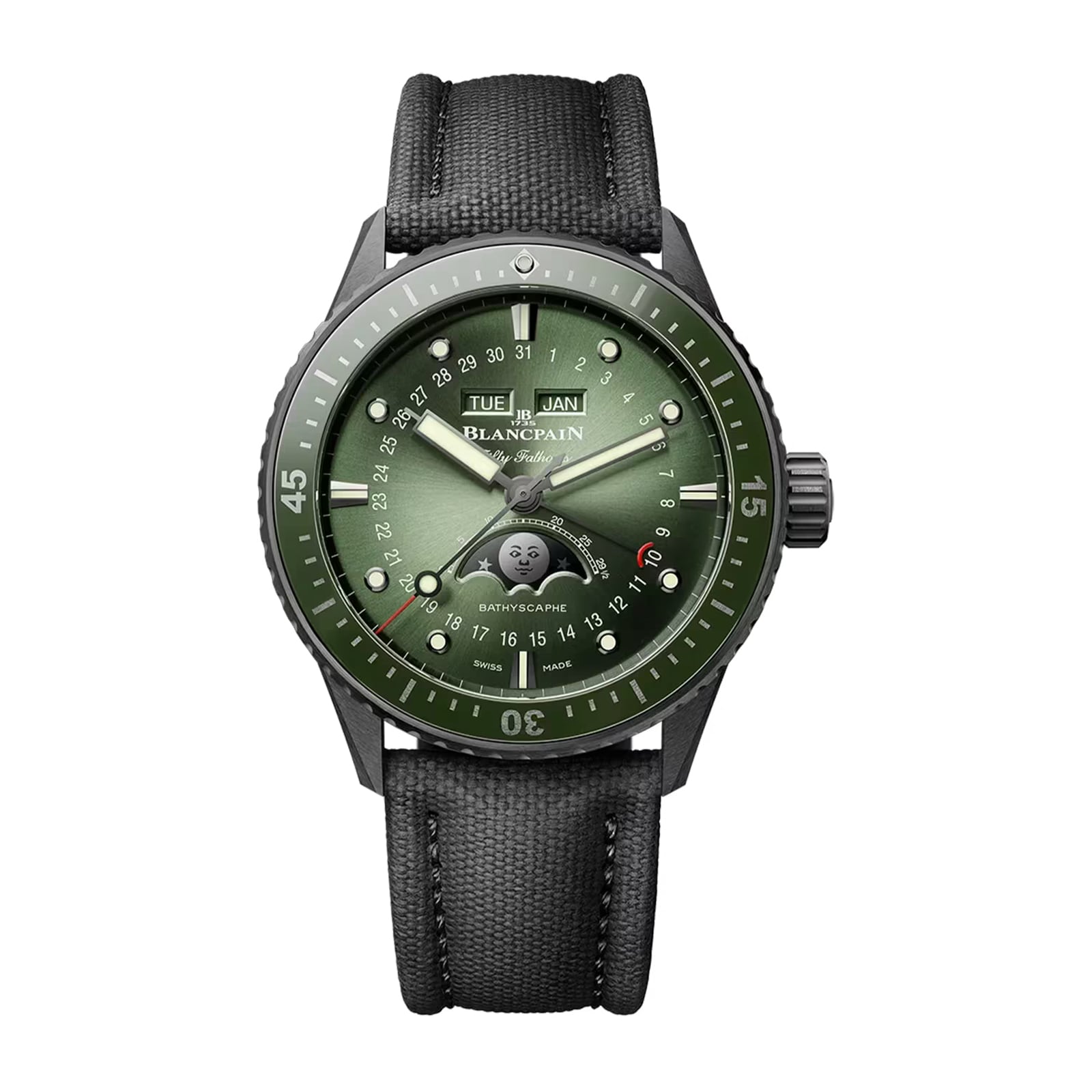 Blancpain Fifty Fathoms Bathyscaphe Quantième Complet Phases de Lune 43.6mm Mens Watch Green Blancpain Fifty Fathoms Bathyscaphe Quantième Complet Phases de Lune 43.6mm Mens Watch Green