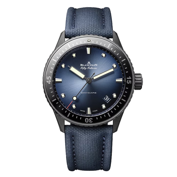 Blancpain Fifty Fathoms Bathyscaphe 43.5mm Mens Watch Blue Canvas