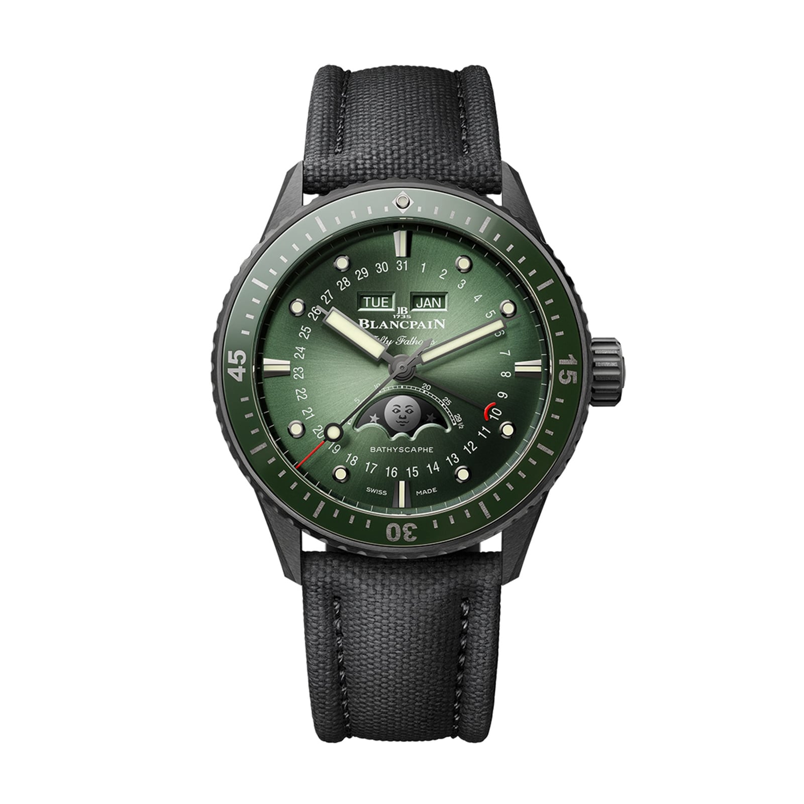 Blancpain Fifty Fathoms Bathyscaphe Quantieme Complet Phases De Lune 43.5mm Mens Watch Green