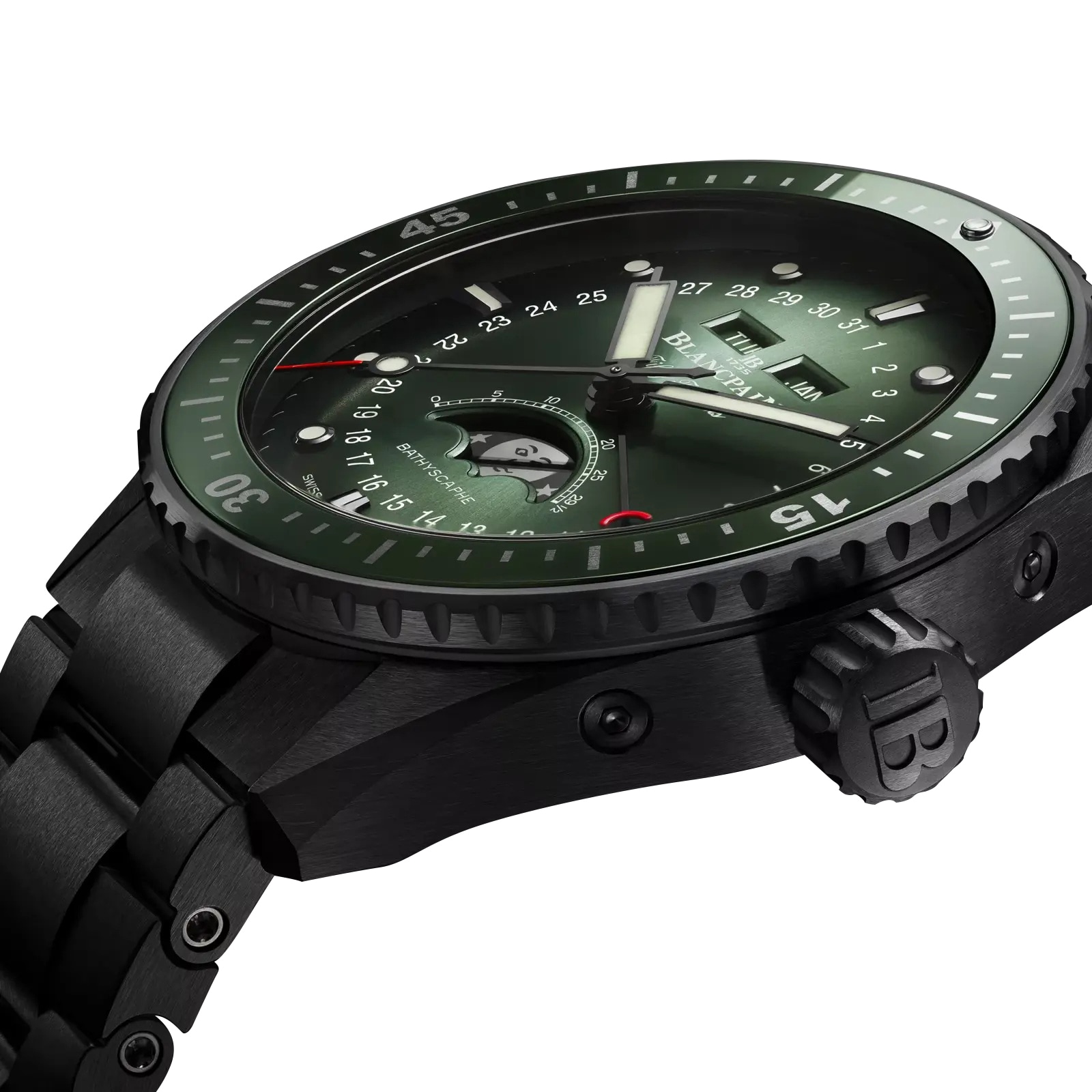 Blancpain Fifty Fathoms Bathyscaphe Quantieme Complet Phases De Lune 43.5mm Mens Watch Green