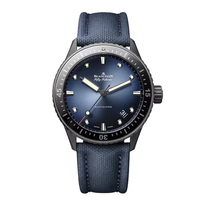 Blancpain Fifty Fathoms Bathyscaphe 43.5mm Mens Watch Blue Canvas