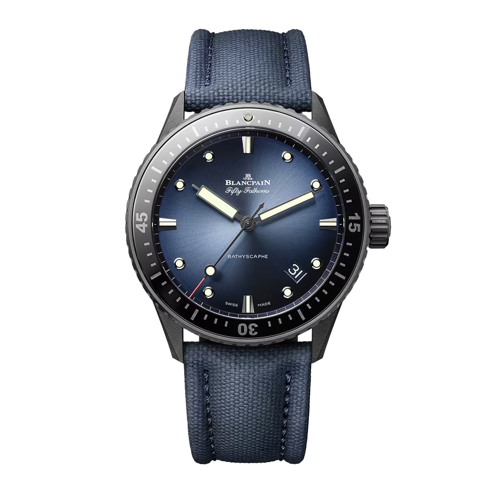 Blancpain Fifty Fathoms Bathyscaphe 43.5mm Mens Watch Blue Canvas