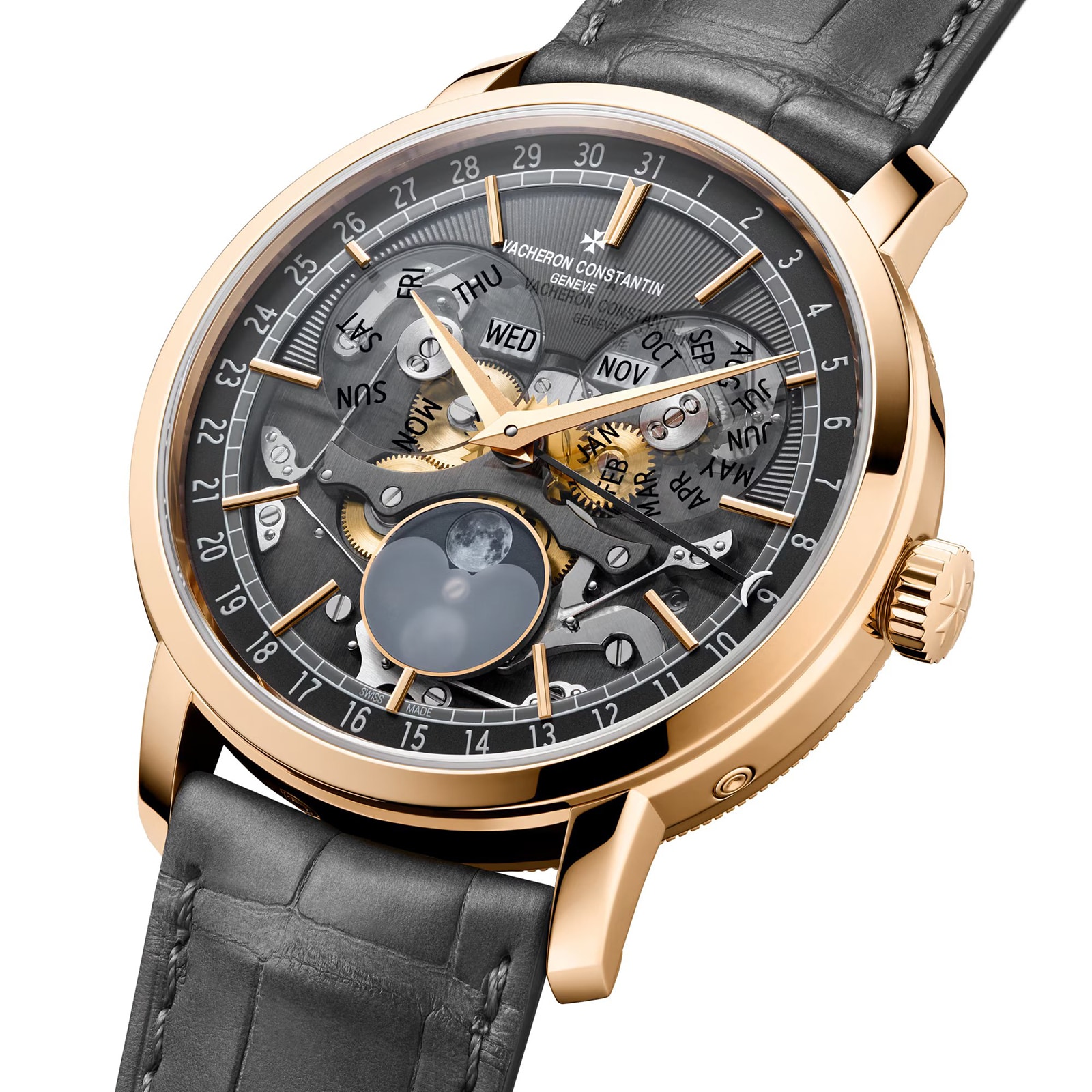 Vacheron Constantin Traditionnelle Complete Calendar Openface 41mm Pink Gold Watch