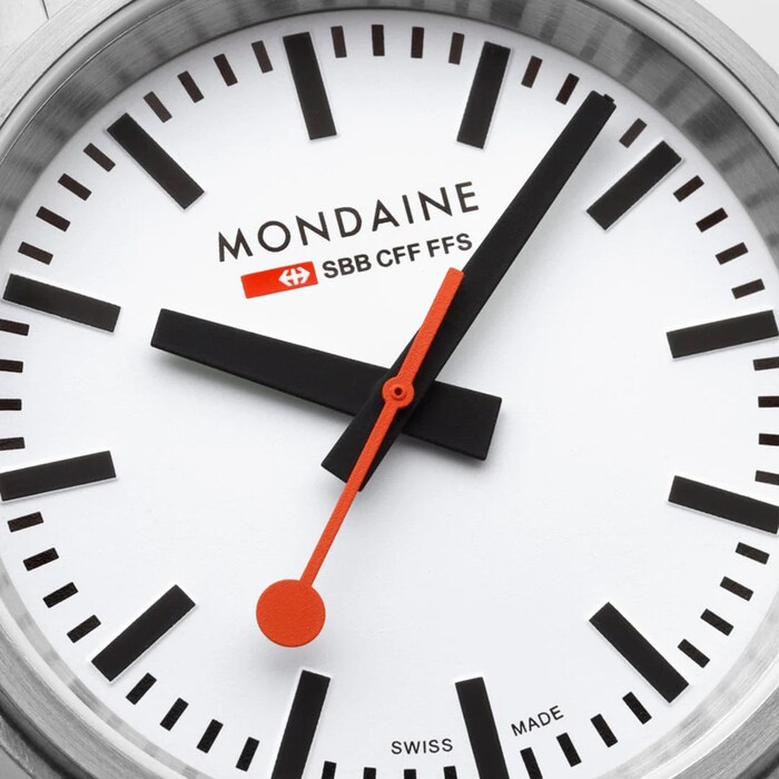 Mondaine Stop2Go 41mm Mens Watch White Stainless Steel