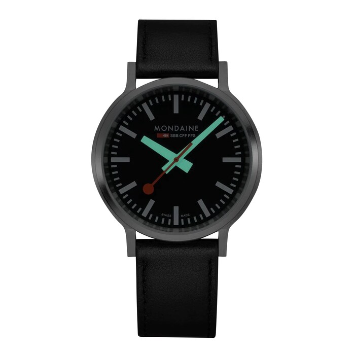 Mondaine Stop2Go 41mm Mens Watch Black