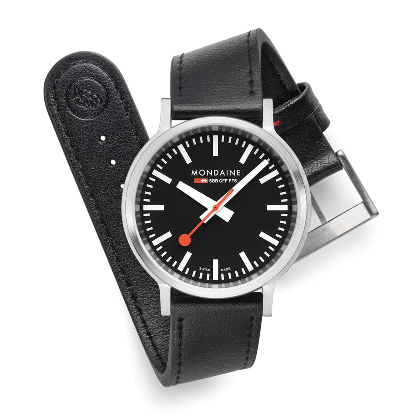 Mondaine Orologio Uomo Quarzato Cinturino Pelle – Modello MST.41020.LBV.2SE – Design Orologio Stazione Svizzera