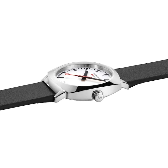 Mondaine Petite Cushion 31mm Ladies Watch White Black Strap