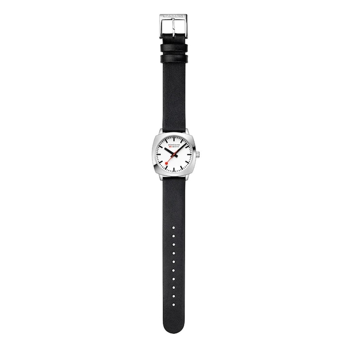 Mondaine Petite Cushion 31mm Ladies Watch White Black Strap