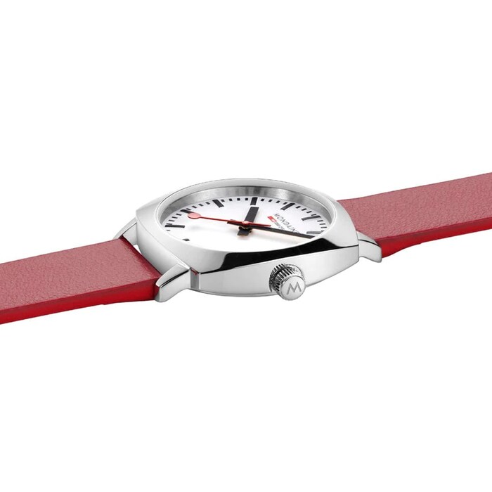 Mondaine Petite Cushion 31mm Ladies Watch White Red Strap