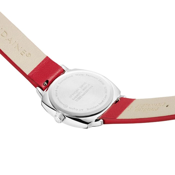 Mondaine Petite Cushion 31mm Ladies Watch White Red Strap