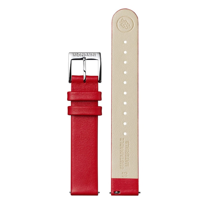 Mondaine Petite Cushion 31mm Ladies Watch White Red Strap