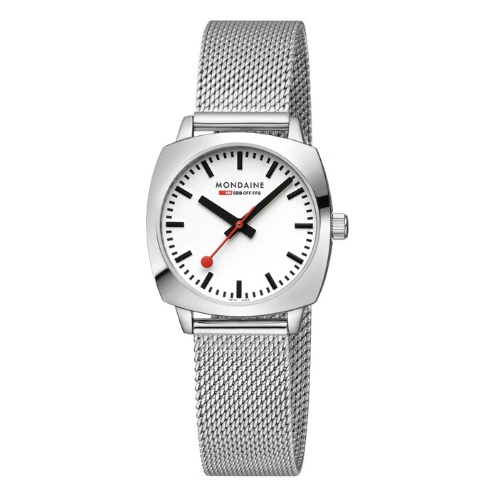 Mondaine Petite Cushion 31mm Ladies Watch White Stainless Steel