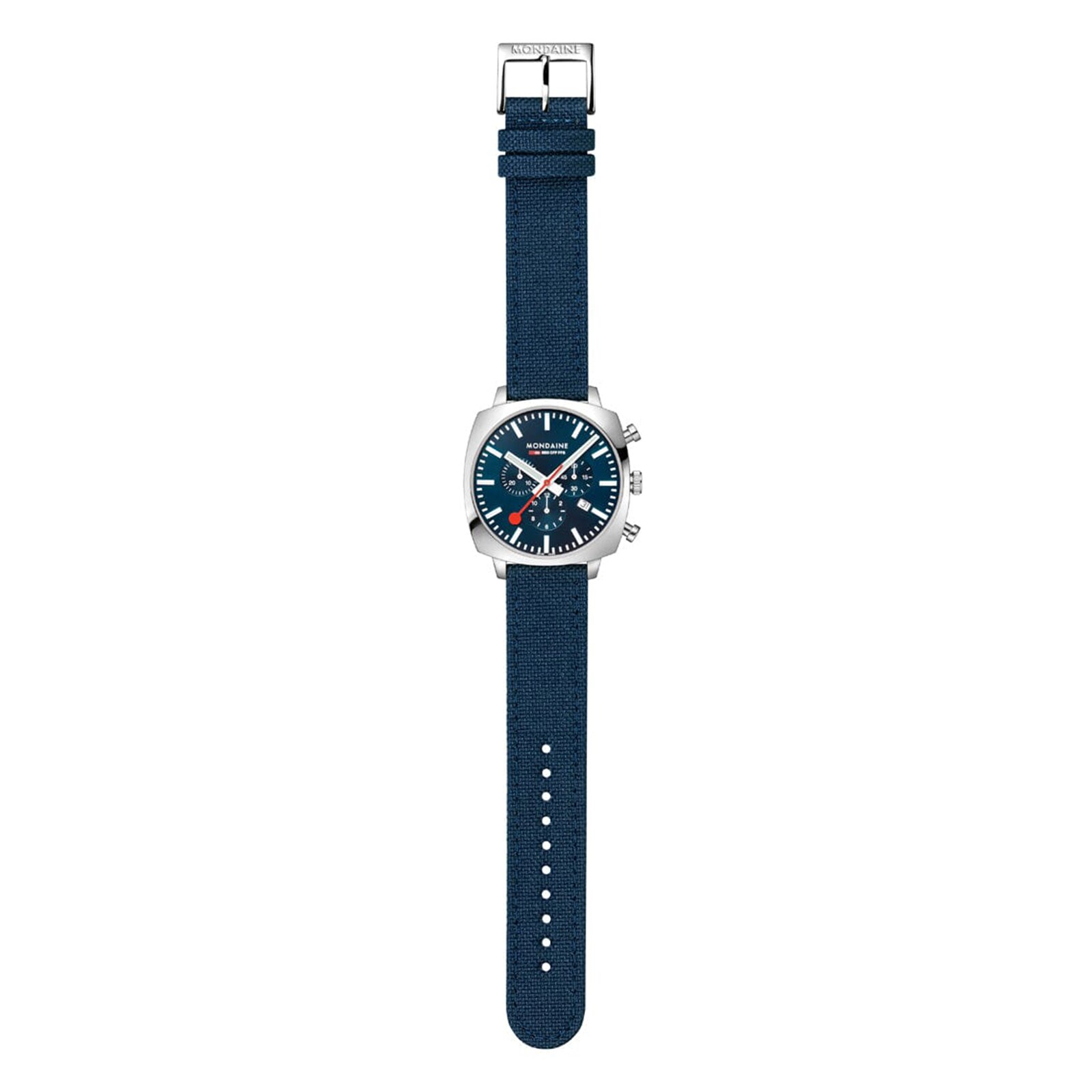 Mondaine Grand Cushion Set 41mm Mens Watch White Blue Strap Mondaine Grand Cushion Set 41mm Mens Watch White Blue Strap