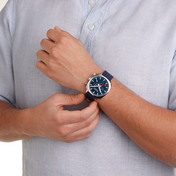 Mondaine Grand Cushion Set 41mm Mens Watch White Blue Strap