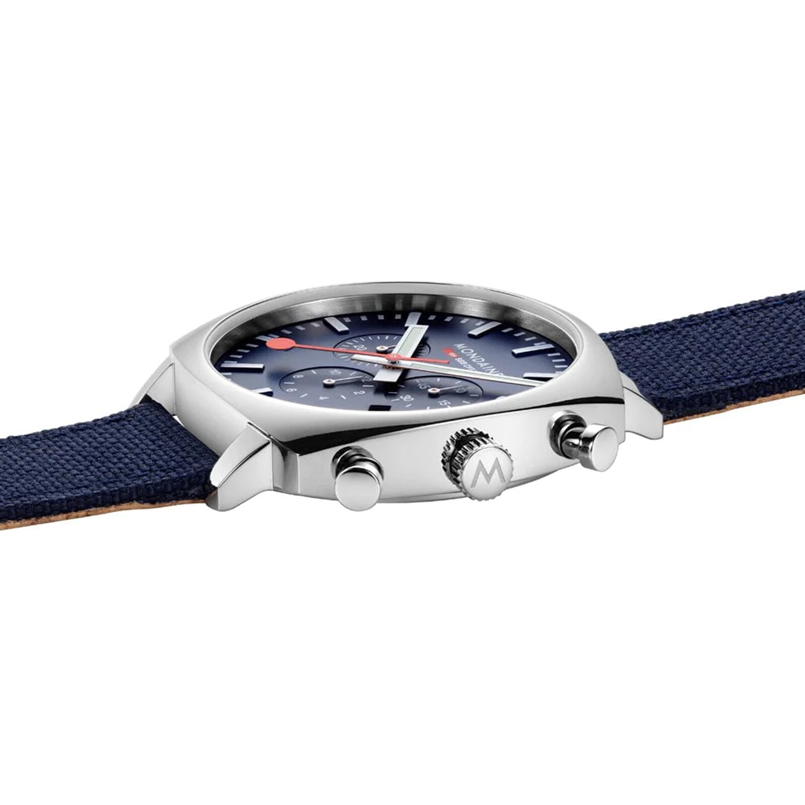Mondaine Grand Cushion Set 41mm Mens Watch White Blue Strap Mondaine Grand Cushion Set 41mm Mens Watch White Blue Strap