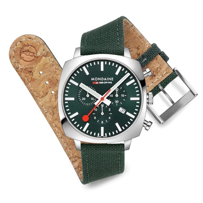 Mondaine Grand Cushion Set 41mm Mens Watch Green