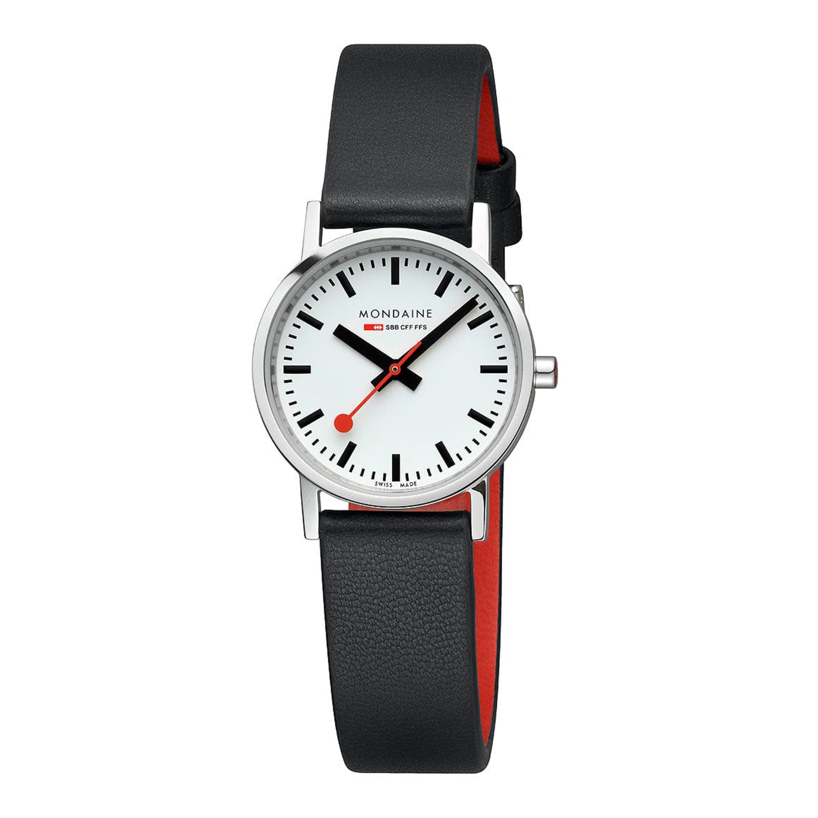 Mondaine Classic 30mm Ladies Watch White Black Strap